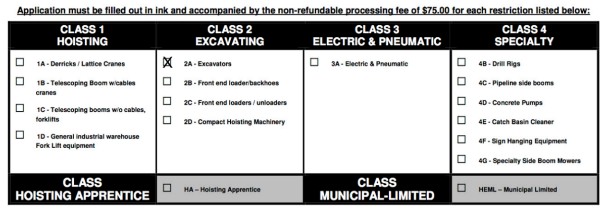 Select all MA hoisting license grades you'd like to apply for